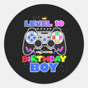 10 Unlocked Birthday Boy Video Game 10th Birthday  Classic Round Sticker