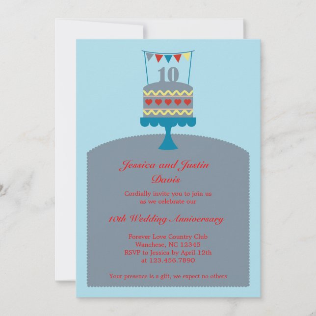 10 Wedding Anniversary Cake Invitation (Front)
