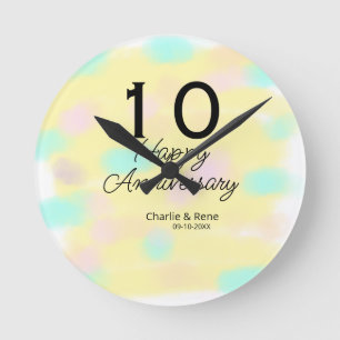 10 wedding anniversary yellow pastel name retro bo round clock