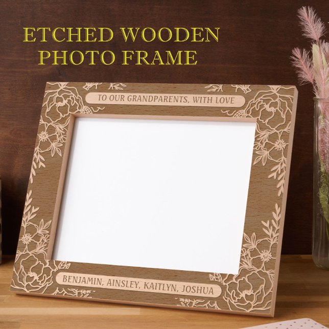 10"x8" For Grandparents With Love Floral Border Etched Frames (Creator Uploaded)