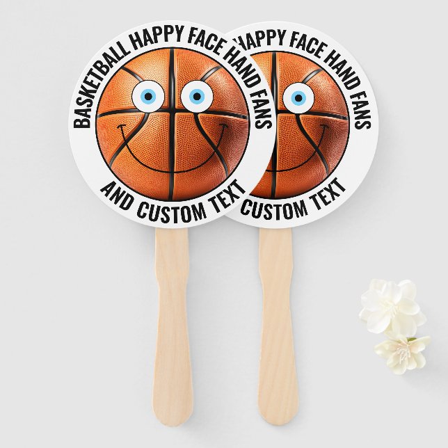 10 x Custom Basketball Party BLUE EYES Happy Face Hand Fan (Front and Back)