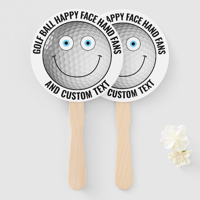 10 x Custom Golf Theme Party BLUE EYES Happy Face Hand Fan (Front and Back)