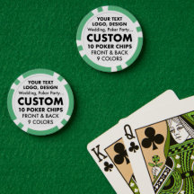 10 x Custom personalised GREEN Poker Chips