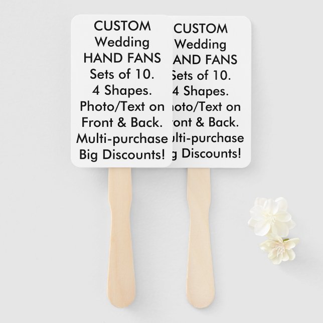 10 x Custom Personalised Wedding Hand Fan Favours (Front and Back)