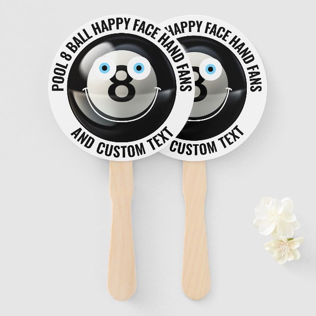 10 x Custom Pool 8 Ball Party BLUE EYES Happy Face Hand Fan (Front and Back)