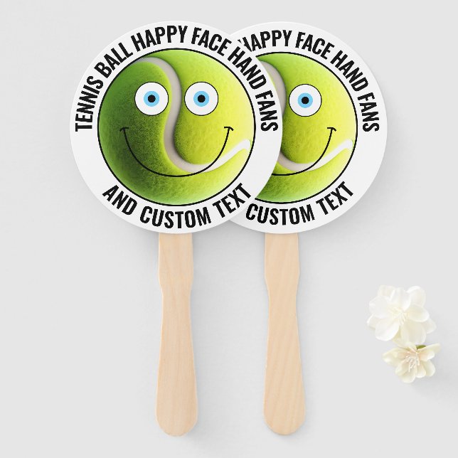 10 x Custom Tennis Party BLUE EYES Happy Face Hand Fan (Front and Back)