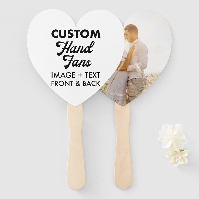 10 x Ecru Heart Custom Wedding Hand Fans (Front and Back)