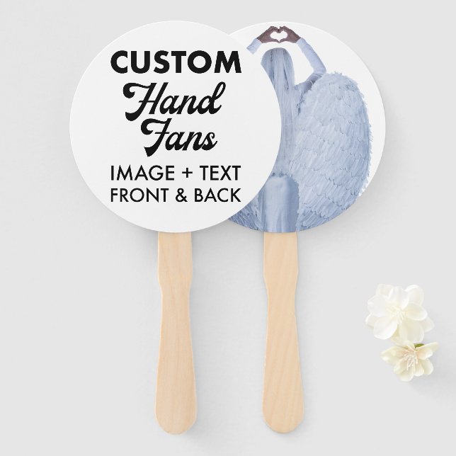 10 x White Round Custom Wedding Hand Fans (Front and Back)