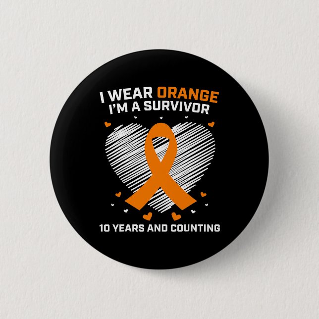 10 Year Cancer Free Leukaemia Survivor Gifts Orang 6 Cm Round Badge (Front)