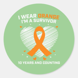 10 Year Cancer Free Leukaemia Survivor Gifts Orang Classic Round Sticker