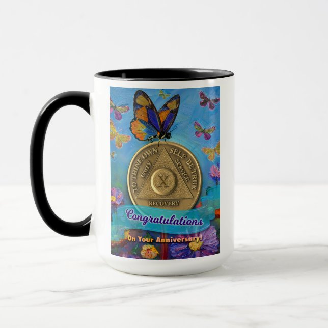 10 Year CUSTOM NAME AA Butterflies Flowers Mug (Left)