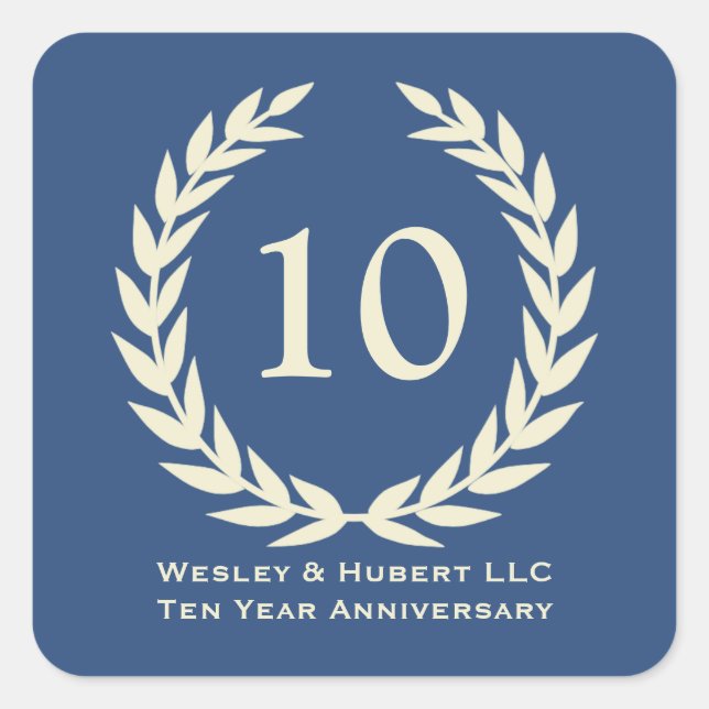 10 year milestone anniversary wreath navy label (Front)