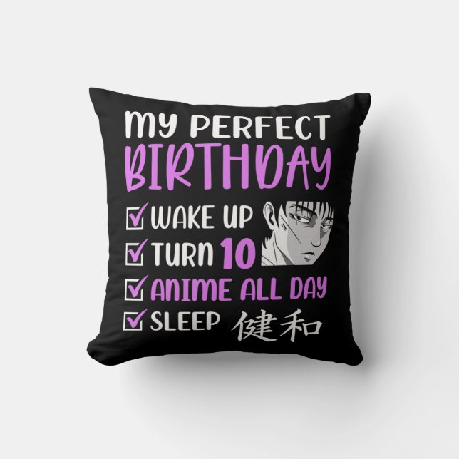 10 Year Old Anime Birthday Party 10th Boy Girl Ten Cushion (Front)