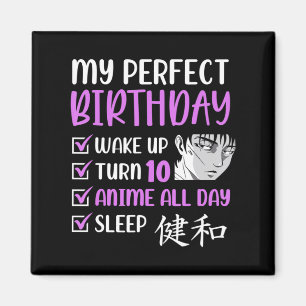 10 Year Old Anime Birthday Party 10th Boy Girl Ten Magnet