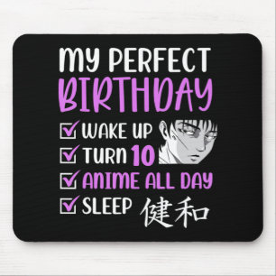 10 Year Old Anime Birthday Party 10th Boy Girl Ten Mouse Mat