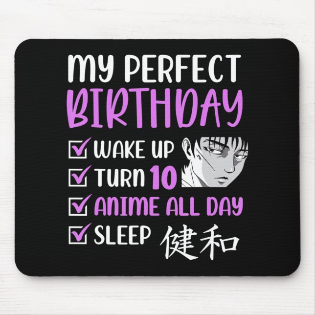 10 Year Old Anime Birthday Party 10th Boy Girl Ten Mouse Mat (Front)