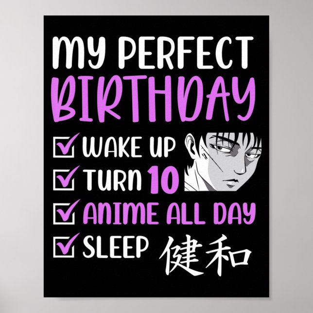 10 Year Old Anime Birthday Party 10th Boy Girl Ten Poster (Front)