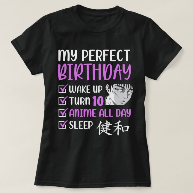 10 Year Old Anime Birthday Party 10th Boy Girl Ten T-Shirt (Design Front)