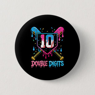 10 Year Old Baseball Drip Ice Cream 10th Bday Doub 6 Cm Round Badge