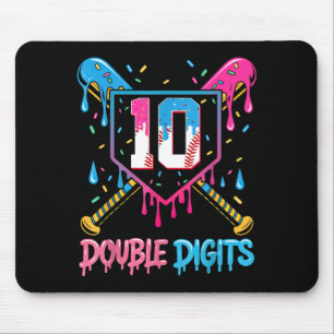 10 Year Old Baseball Drip Ice Cream 10th Bday Doub Mouse Mat