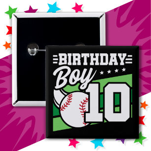 10 Year Old Baseball Party Theme 10th Birthday Boy 15 Cm Square Badge
