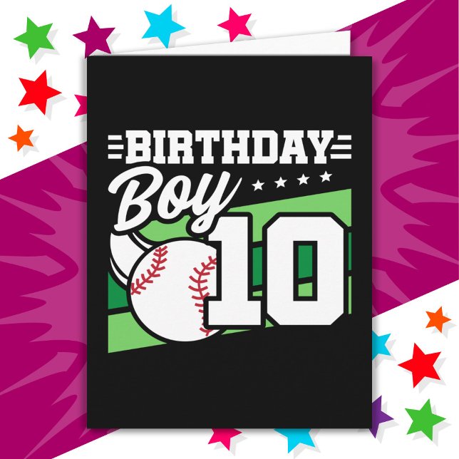 10 Year Old Baseball Party Theme 10th Birthday Boy Card (Creator Uploaded)