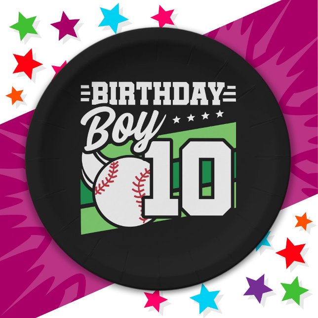 10 Year Old Baseball Party Theme 10th Birthday Boy Paper Plate (Creator Uploaded)