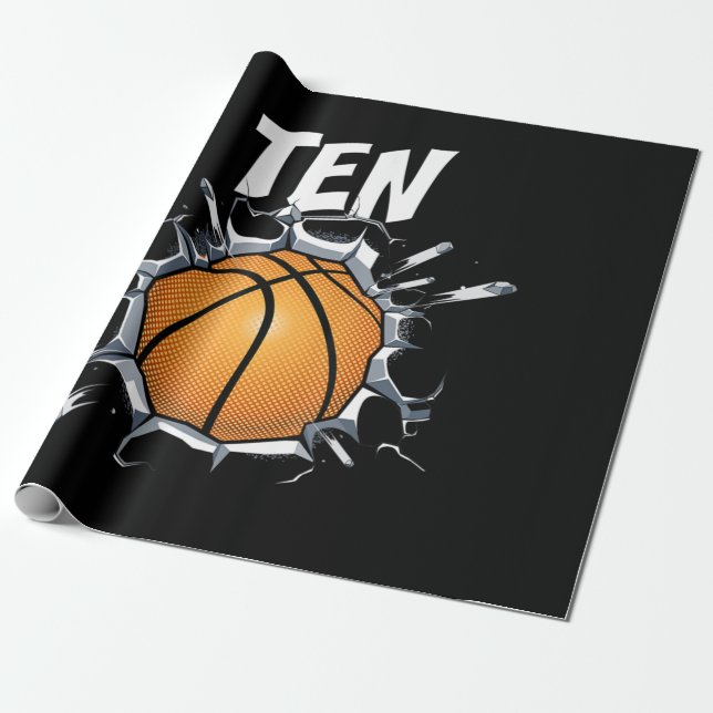 10 Year Old Basketball Birthday Party 10th Boy Wrapping Paper (Unrolled)