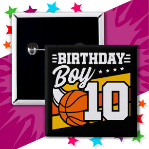 10 Year Old Basketball Party 10th Birthday Boy 15 Cm Square Badge
