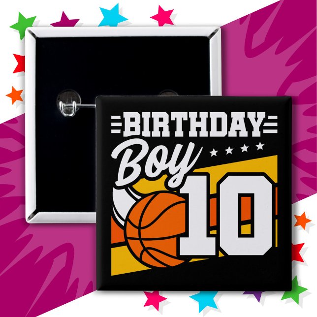10 Year Old Basketball Party 10th Birthday Boy 15 Cm Square Badge (Creator Uploaded)