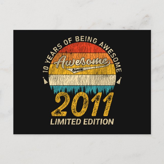 10 Year Old Bday 2011 Awesome Since 10th Birthday Postcard (Front)