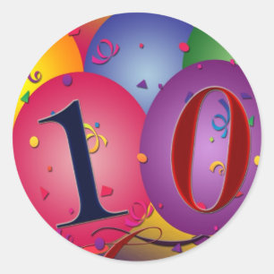 10 year old birthday balloons! classic round sticker