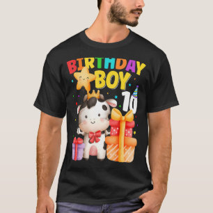 10 Year Old Birthday Boy 10th Cow Farm Animals Bda T-Shirt