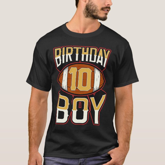 10 Year Old Birthday Boy American Football Fan Vin T-Shirt (Front)