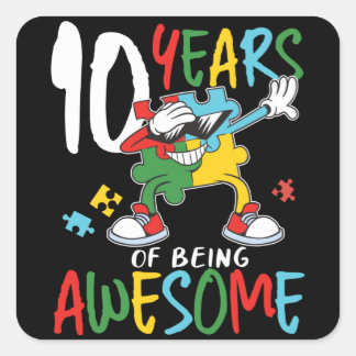 10 Year Old Birthday Boy Or Girl Autism Awareness Square Sticker
