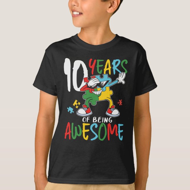 10 Year Old Birthday Boy Or Girl Autism Awareness T-Shirt (Front)