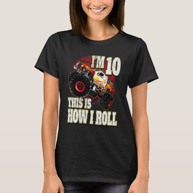 10 Year Old Birthday  Loves Monster Truck T-Shirt (Front)