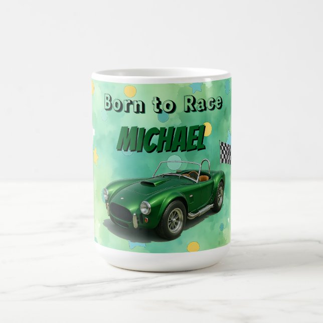 10 Year Old Birthday Party Green Racing Car Coffee Mug (Center)