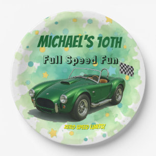 10 Year Old Birthday Party Green Racing Car Paper Plate