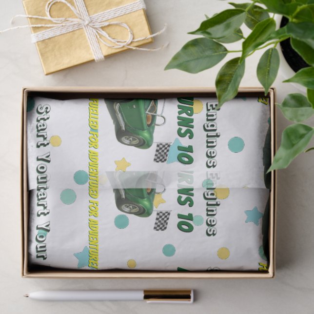 10 Year Old Birthday Party Green Racing Car Tissue Paper (Gift)