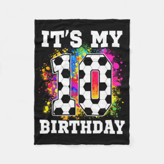 10 Year Old Birthday Soccer Themed It's My 10th Bi Fleece Blanket