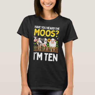 10 Year Old Cow Birthday Sheep 10th Yo Boy Girl Fa T-Shirt