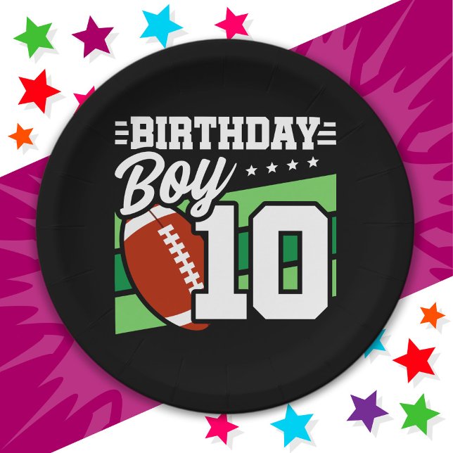 10 Year Old Football Party Theme 10th Birthday Boy Paper Plate (Creator Uploaded)