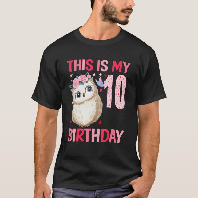 10 Year Old Girl Girls Owls Owl 10th Birthday T-Shirt (Front)