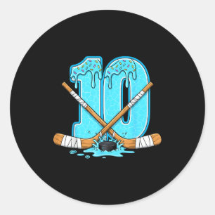 10 Year Old Hockey Ice Cream Drip Youth 10th Birth Classic Round Sticker
