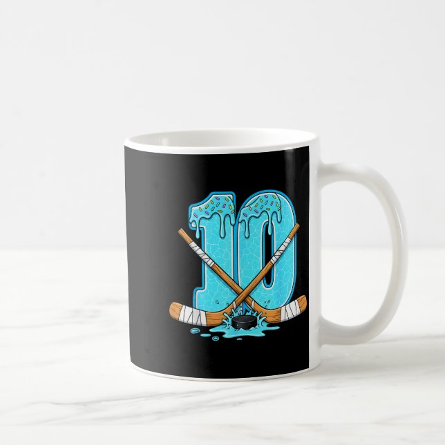 10 Year Old Hockey Ice Cream Drip Youth 10th Birth Coffee Mug (Right)