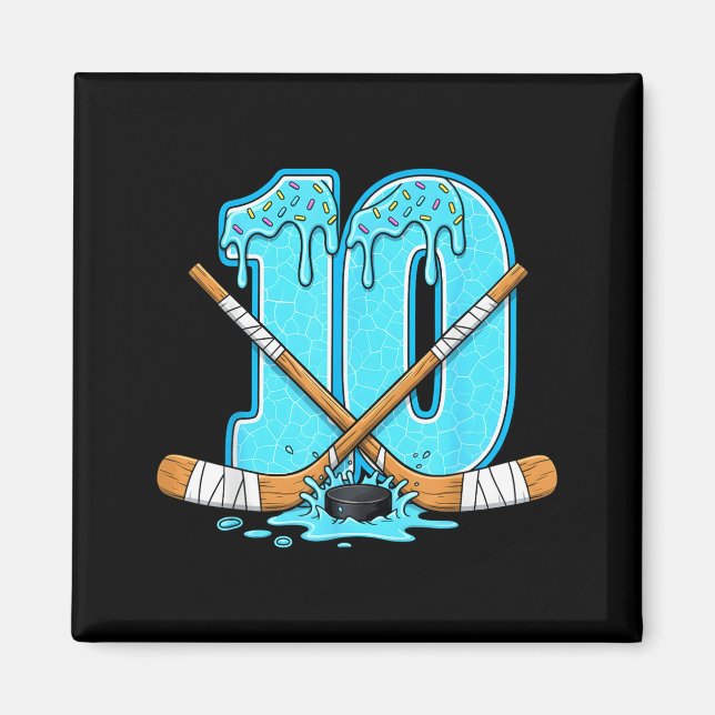 10 Year Old Hockey Ice Cream Drip Youth 10th Birth Magnet (Front)