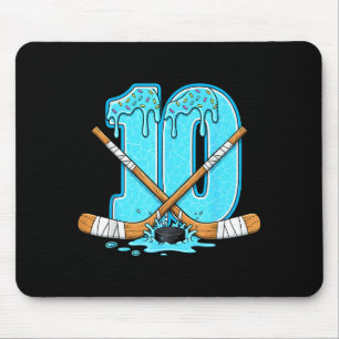 10 Year Old Hockey Ice Cream Drip Youth 10th Birth Mouse Mat
