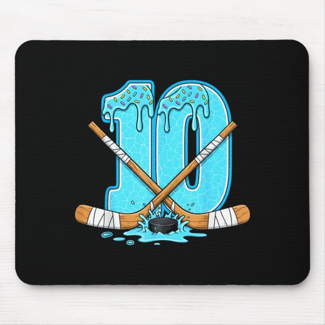 10 Year Old Hockey Ice Cream Drip Youth 10th Birth Mouse Mat (Front)