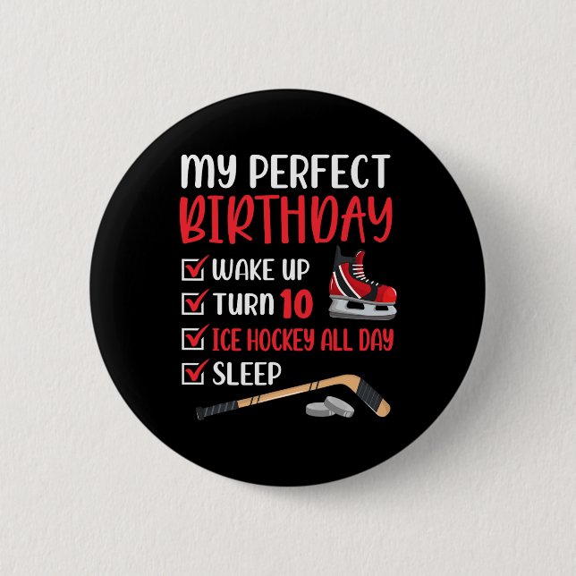 10 Year Old Ice Hockey Birthday Party 10th Boy Bda 6 Cm Round Badge (Front)